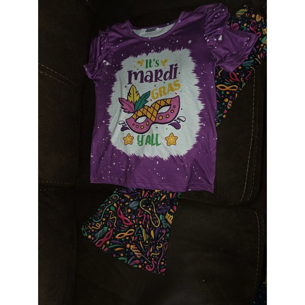 Boutique Mardi gras its Mardi‎ gras y'all outfit top flared leggings size 7 8